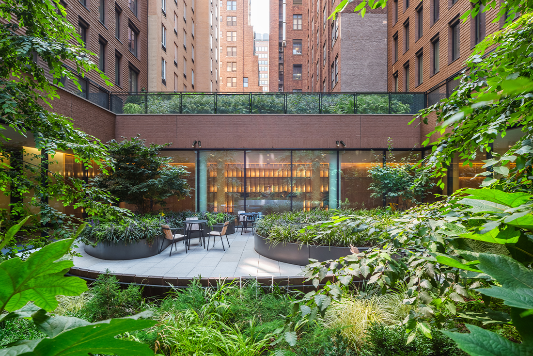 A patio at the Ruby. Image courtesy of Cookfox Architects.
