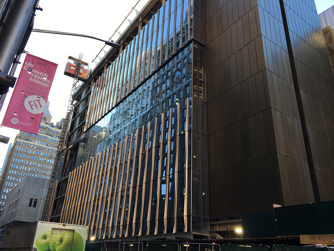 nearly cfinished construction of the building facade on West 28th Street