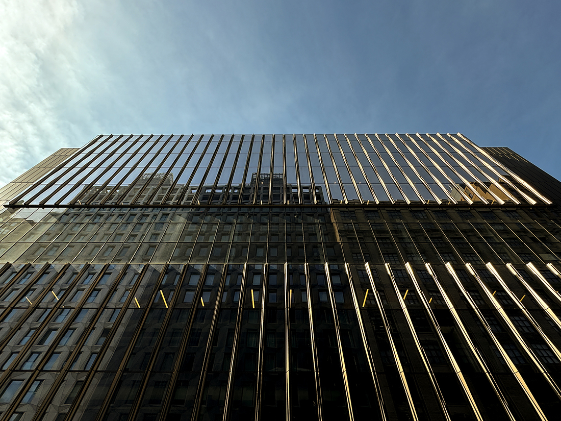 street view looking up at the top of the completed building