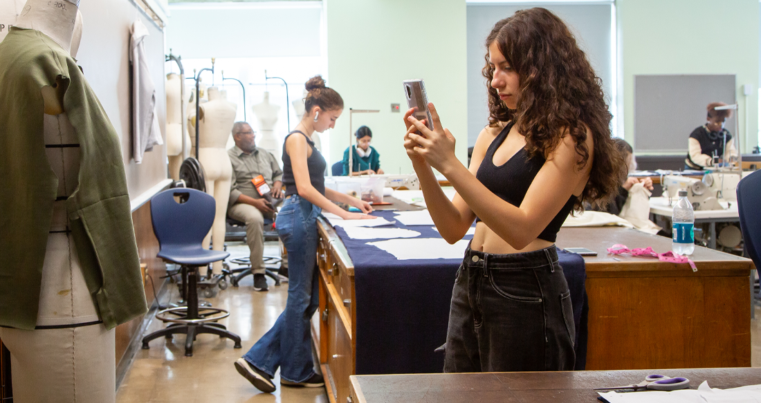 Students in fashion design classroom