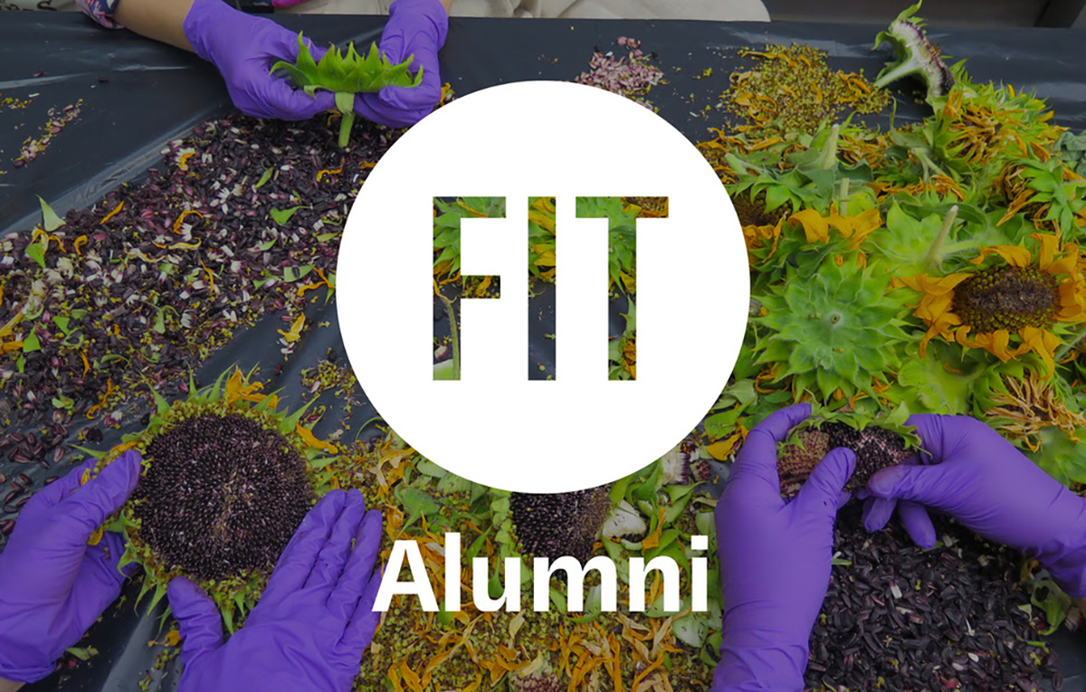 FIT Alumni logo on sunflower harvesting background