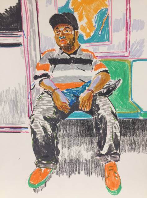 illustration of man sitting in a subway car