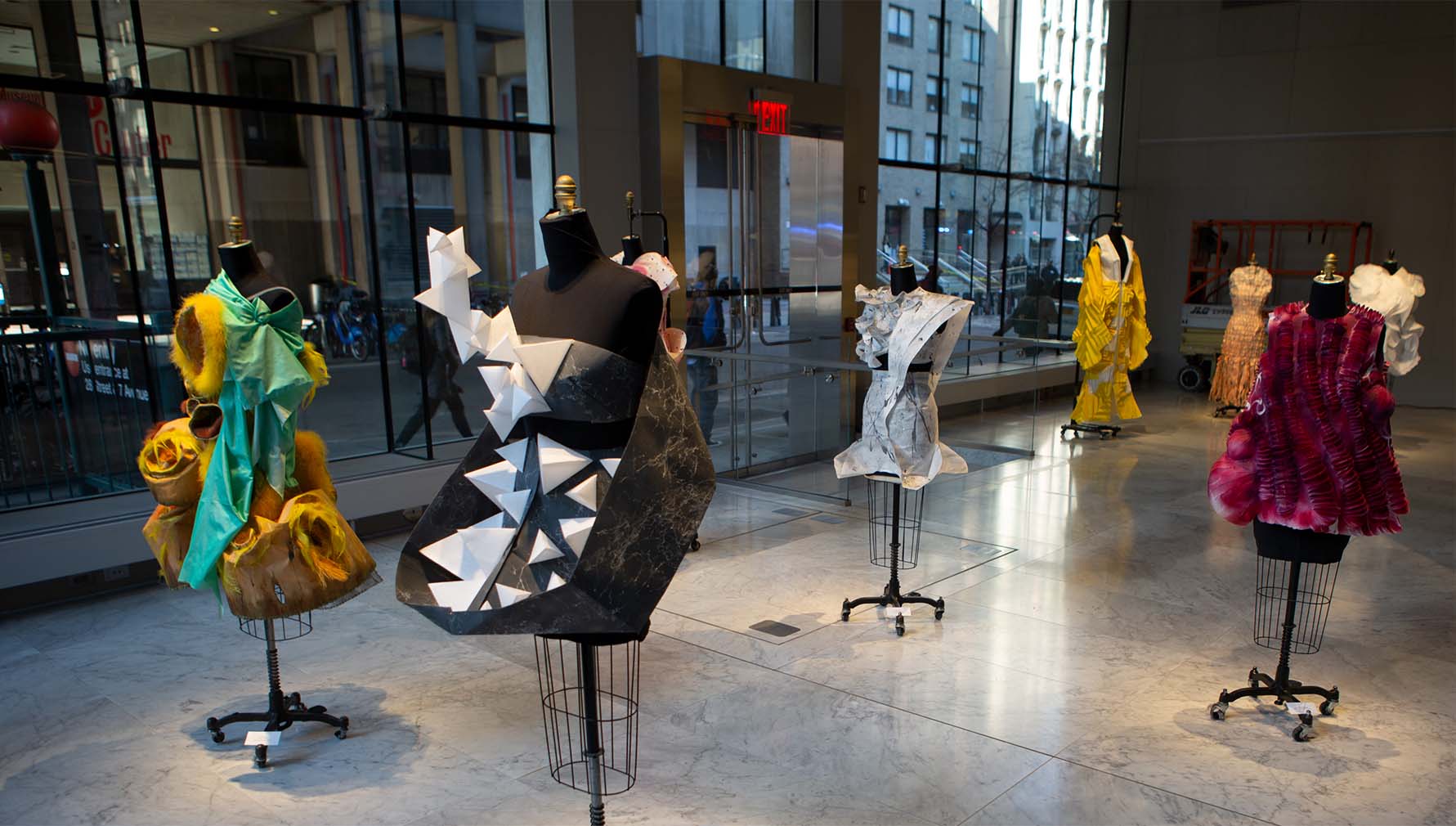 cosmos-inspired dresses gallery view, Pomerantz lobby