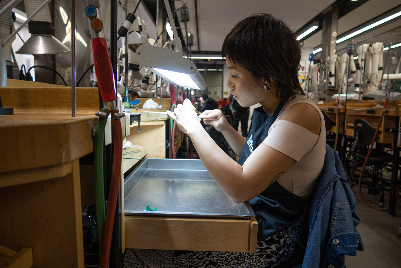 student working in a jewelry lab