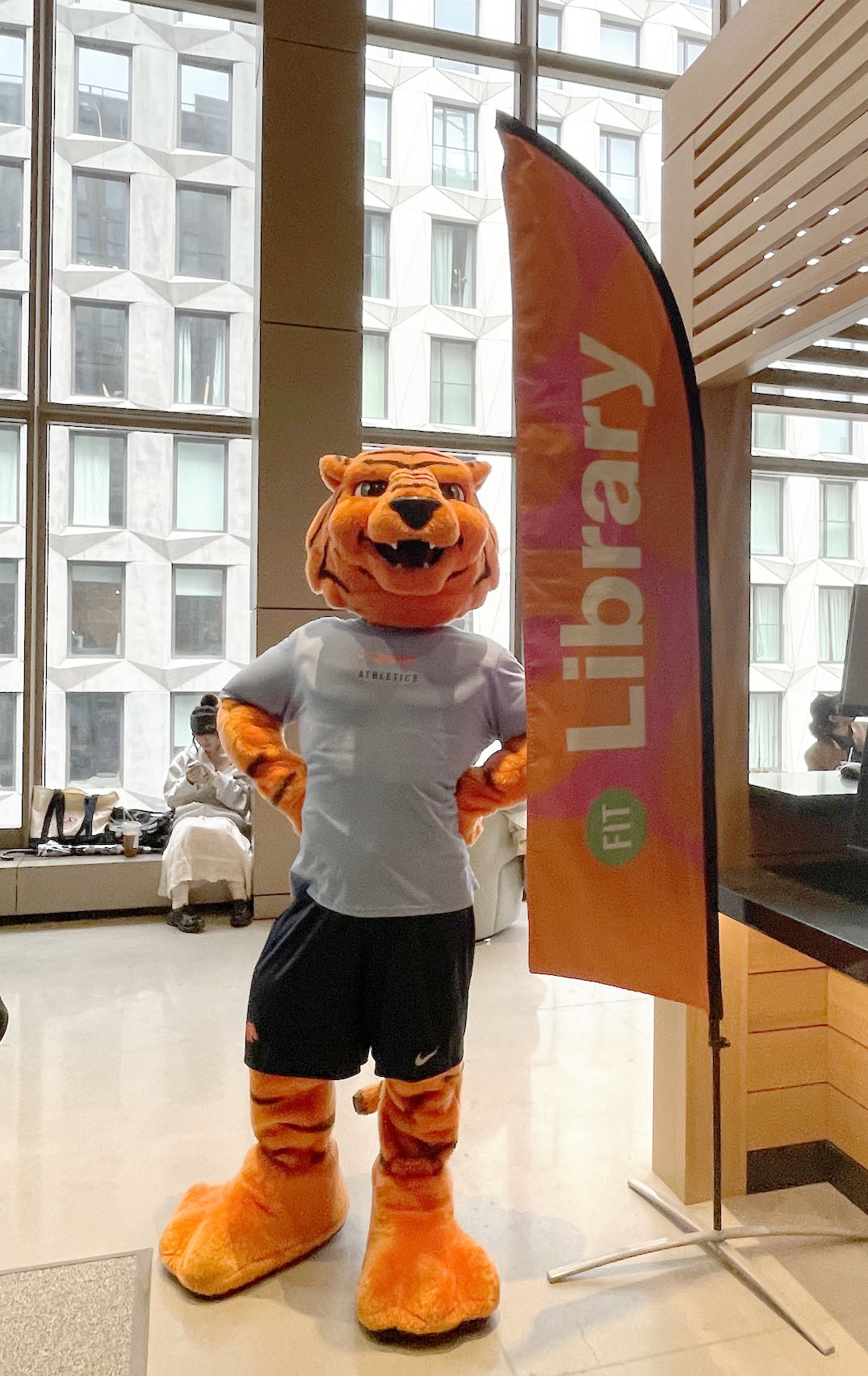 stitch standing next to the library hub