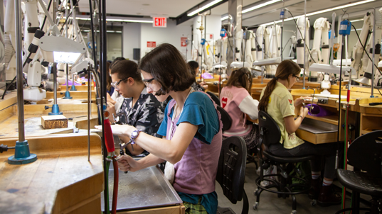 Students working at a table