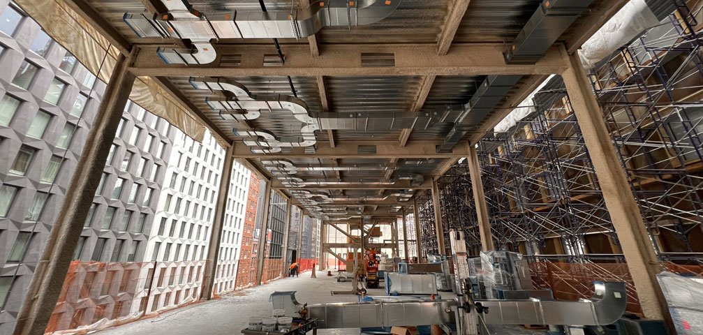 Inside of building ceiling ductwork