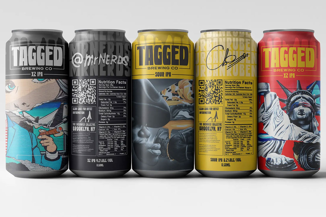 Packaging for Tagged Brewing Co. Inspired by the Bushwick (art) Collectivein Brooklyn