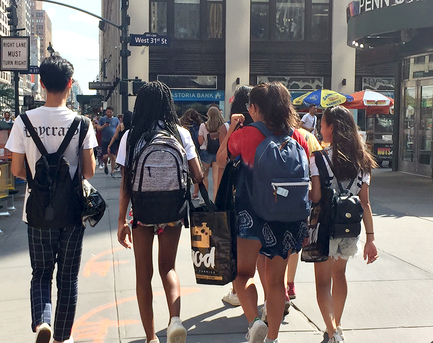 Precollege students walking on a field trip in Manhattan