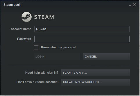 Steam Login prompt - account name fit_vr01