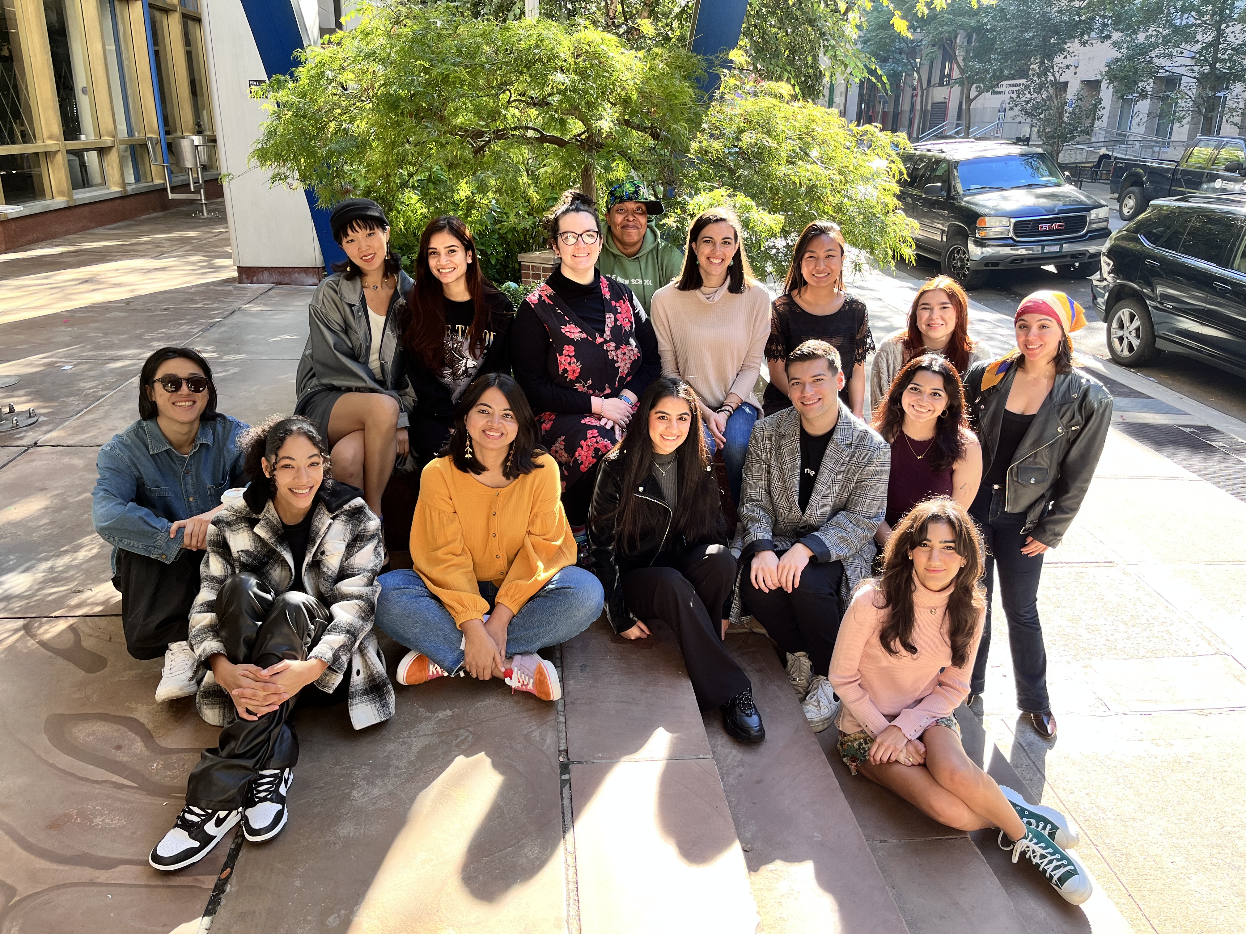 Writing and Speaking Studio tutors sitting outside of Feldman Center