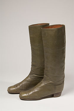 olive high riding boots with low stacked heel