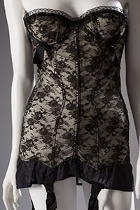 strapless black nylon lace corselet
