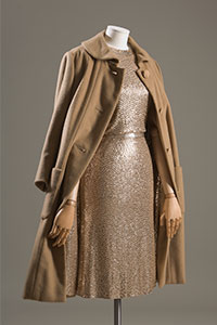 1958 Norman Norell for Traina-Norell, light brown subway coat and dress