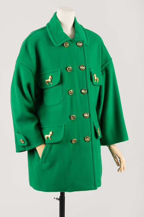 double breasted green jacket with gold buttons