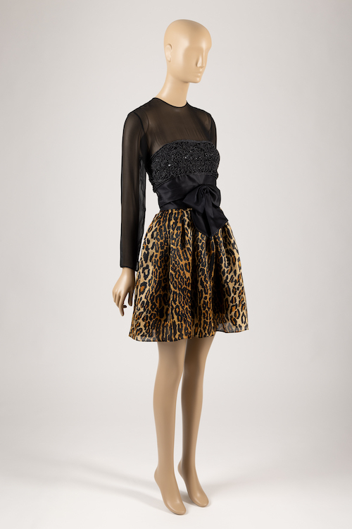 sequin mini dress with animal print skirt