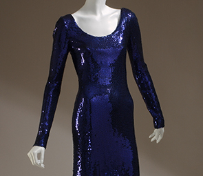 full length long sleeve blue-violet sequin dress