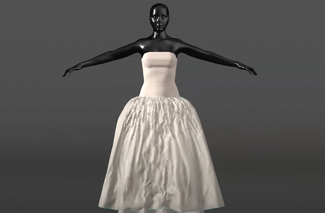 Virtual mannequin in virtual underskirt and bodice