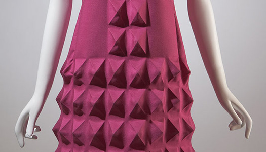 close up detail of a Pierre Cardin geometric dress made of cardine