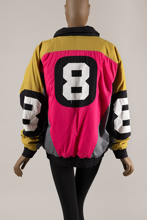 back view of a vibrantly colored 8 ball jacket