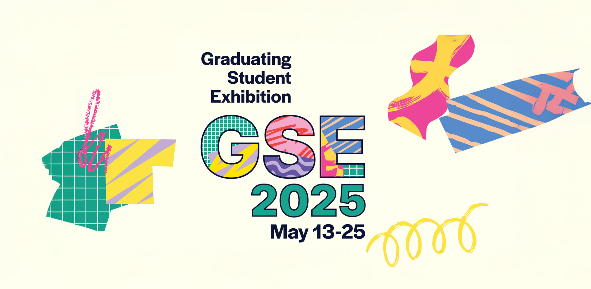 "GSE" in multi-patterned and multi-colored font with various patterned graphics