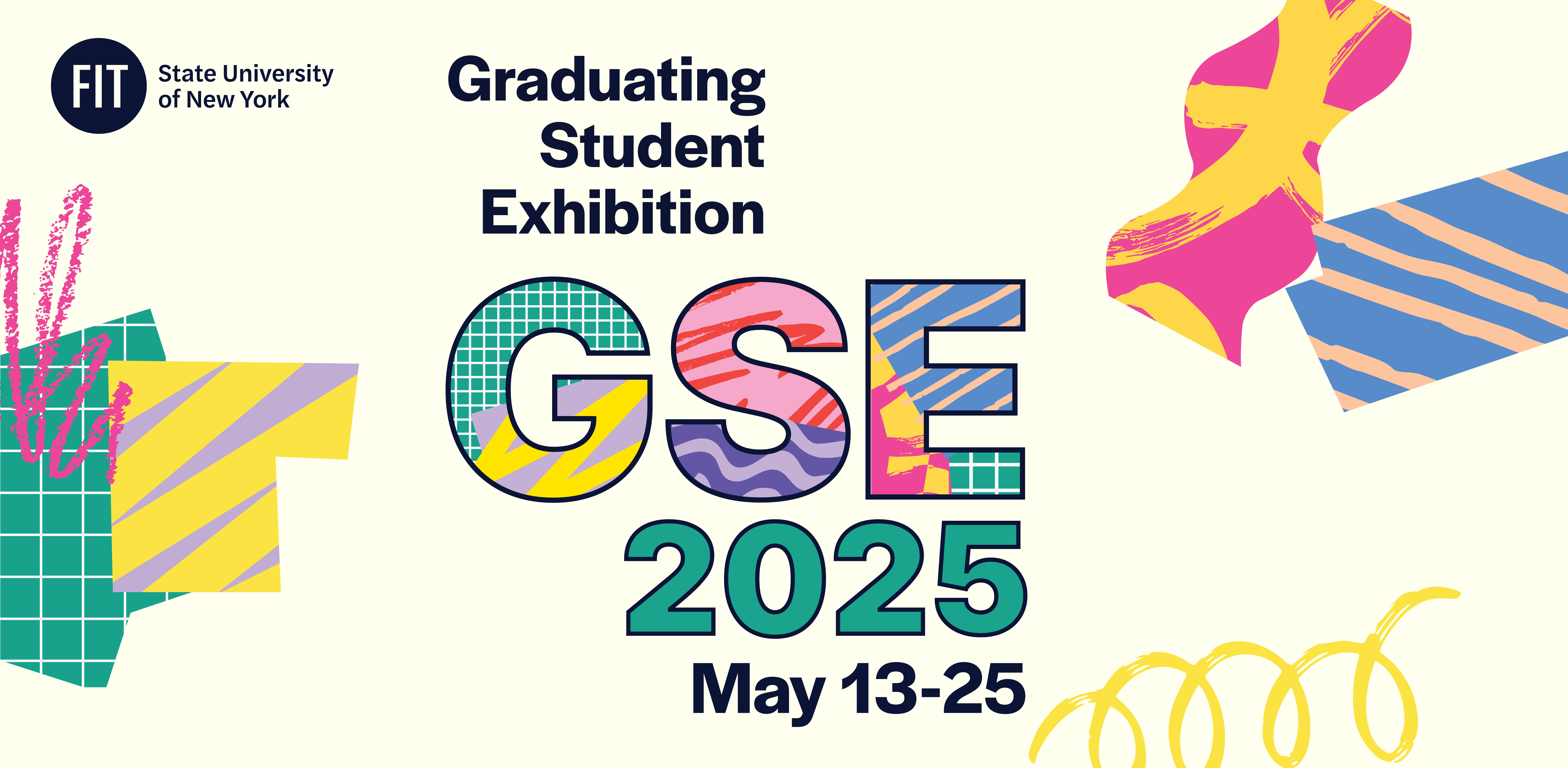"GSE" in multi-patterned and multi-colored font with various patterned graphics