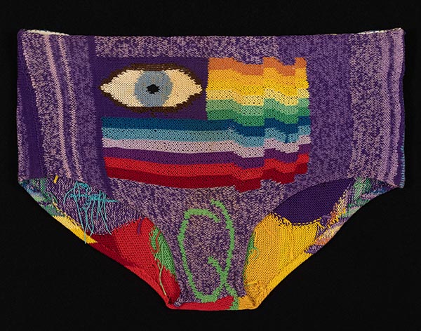 font view of multicolor cotton swim trunks