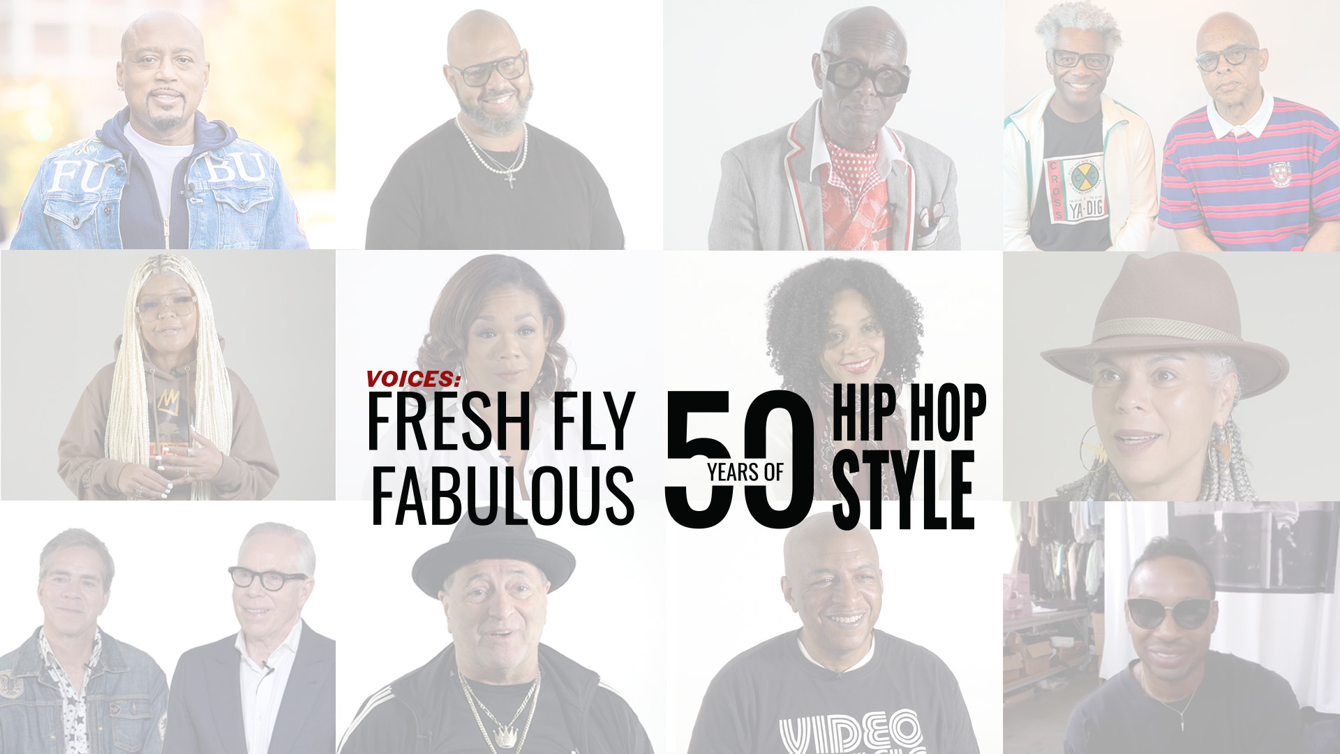grid graphic of featured speakers in fresh, fly, fabulous: fifty years of hip hop style