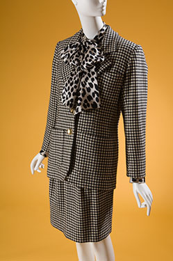 Yves Saint Laurent, suit, black and white checkered wool, silk charmeuse, fall 1983, France, gift of Roz Gersten Jacobs, 2004.14.2