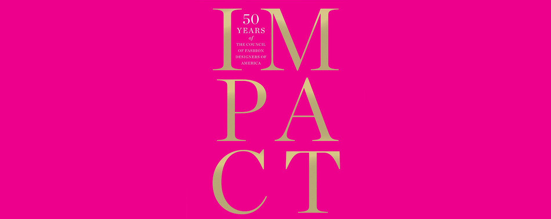 book cover for impact in a gold serif font against a hot pink background