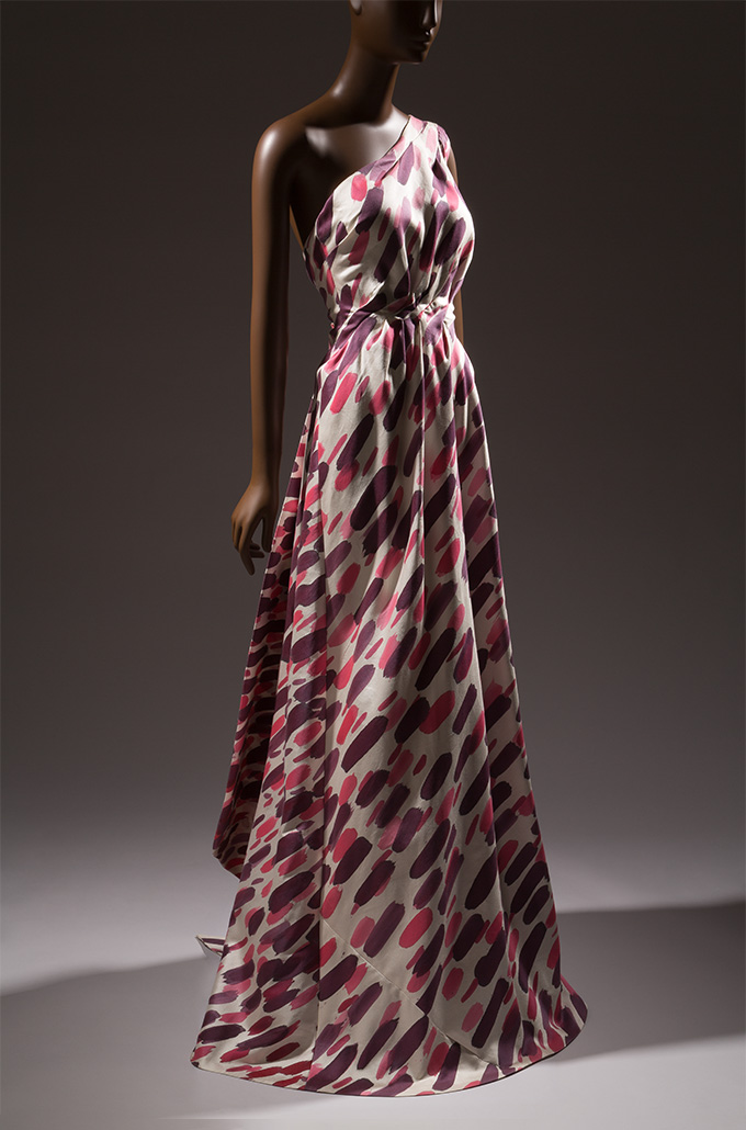 pink wine stained floor length dress