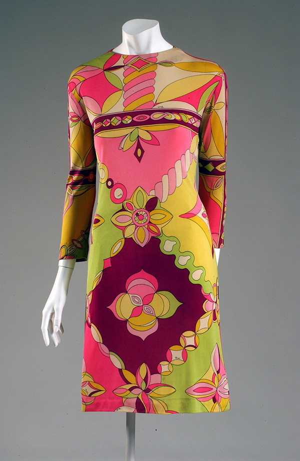 pink, yellow, green, and mahogany patterned long sleeve dress