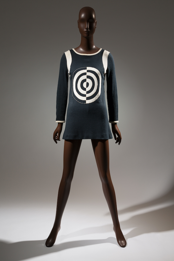 black knit tunic with center front target design