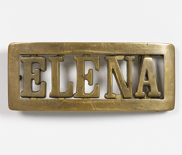 Large rectangular brass nameplate belt buckle ELENA