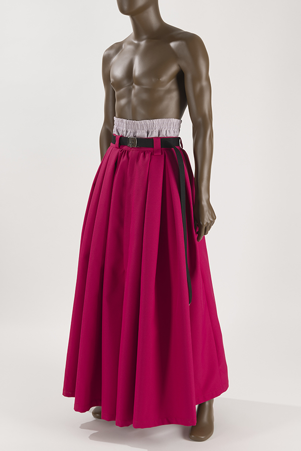 Red oversized, wide leg chino pants with box pleats