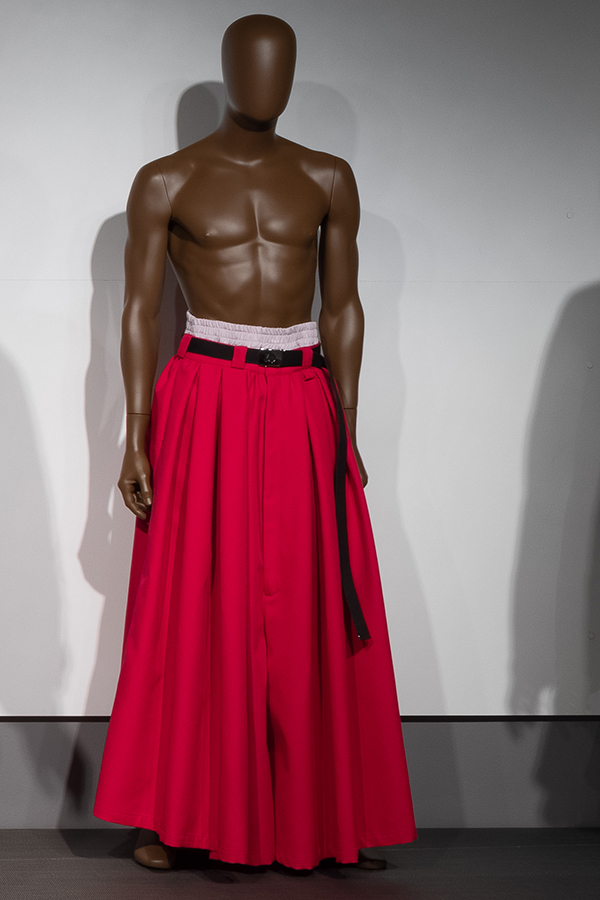 Red oversized, wide leg chino pants with box pleats