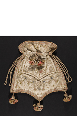 small handbag with flower embroidery and drawstring closure