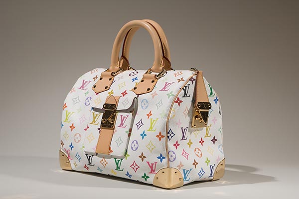 white bag with the louis vuitton multicolor monogram printed all over