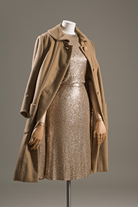 1958 Norman Norell for Traina-Norell, light brown subway coat and dress