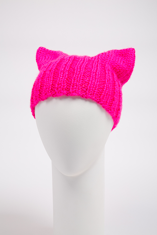 neon pink hat with cat-like ears