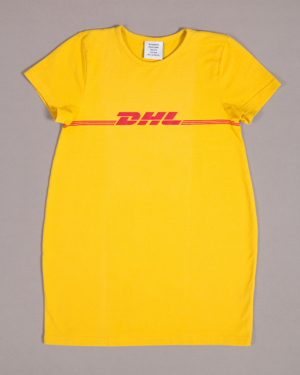 Yellow t-shirt with red DHL Express logo