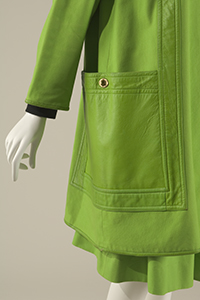 detail of right pocket of lime green Bonnie Cashin rain coat