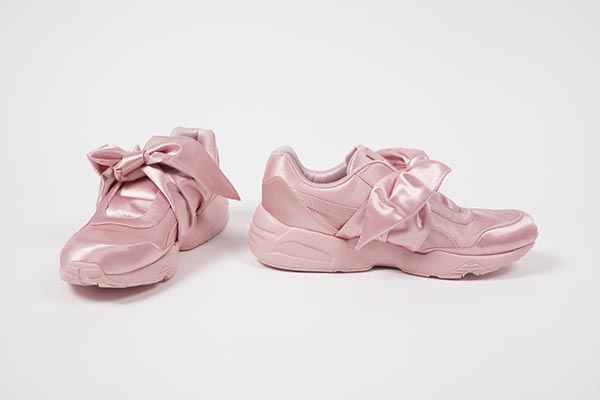 monochrome pink sneakers with large bow