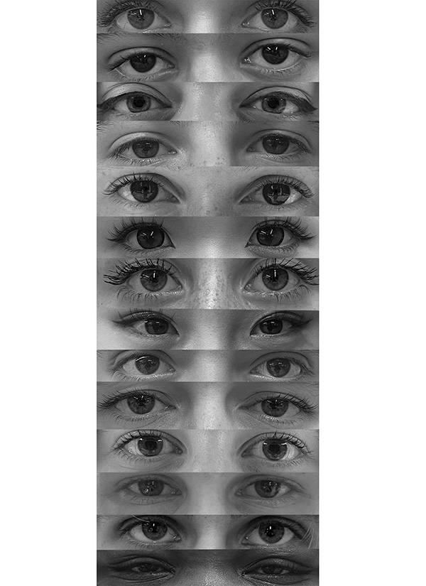 black and white photos collage of pairs of eyes